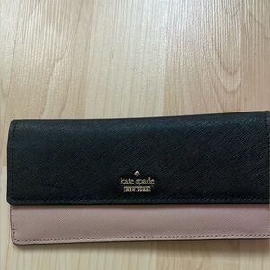 NWOT Kate Spade leather black pink wallet cardholder